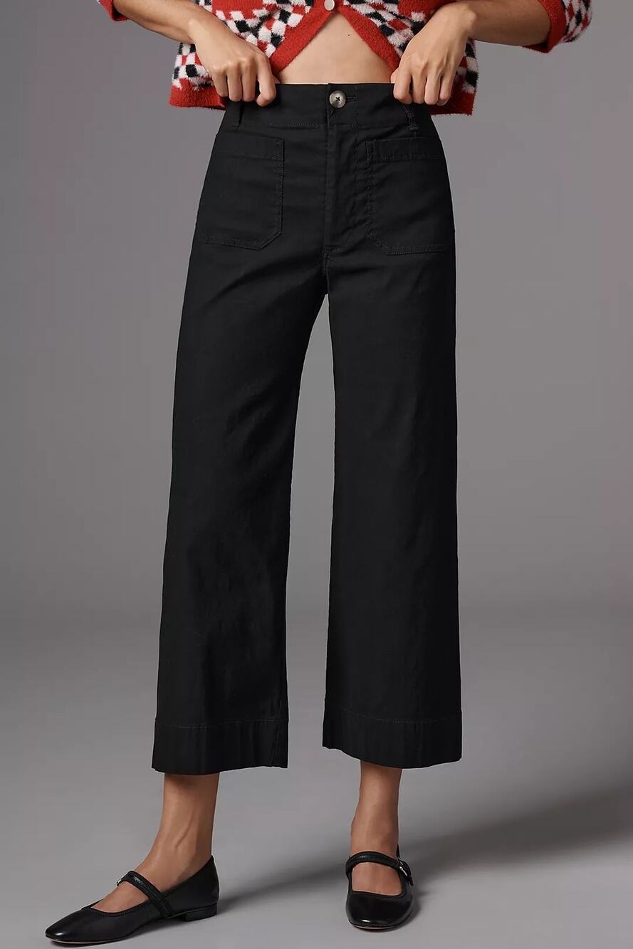 Maeve The Colette High Rise Wide Leg Pant Size 25P Black Linen Cotton Office NWT
